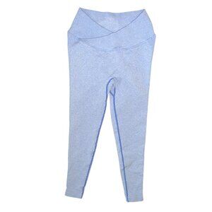 NUX Crossover Waist Seamless Butt Scrunch Leggings Sz Small Blue